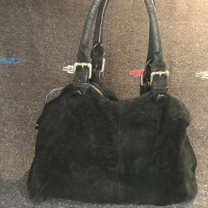 Black Suade Medium Sized Shoulder Bag